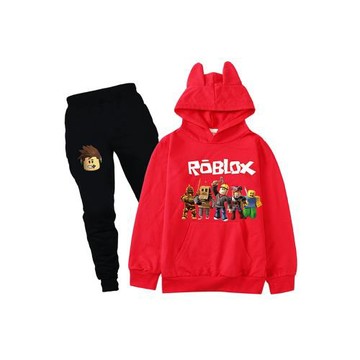 Roblox兒童長袖帶兜連帽衛衣長褲套裝男女童休閑衣服手游動畫周邊