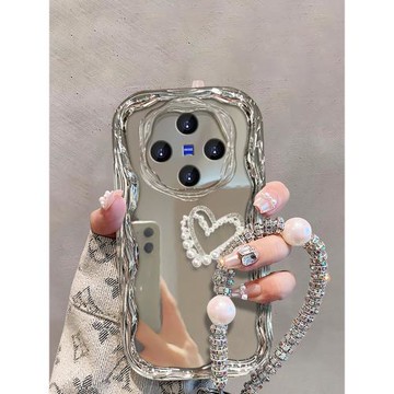 閃鉆愛心適用vivox100pro新款電鍍手機殼x90pro女款硅膠x80高級感x70pro防摔x60鏡頭全包s17奶油紋保護套