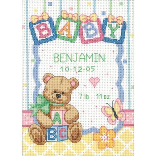 Baby Hugs Baby Blocks Birth Record Counted Cross Stitch Kit-5"X7" 14 Count