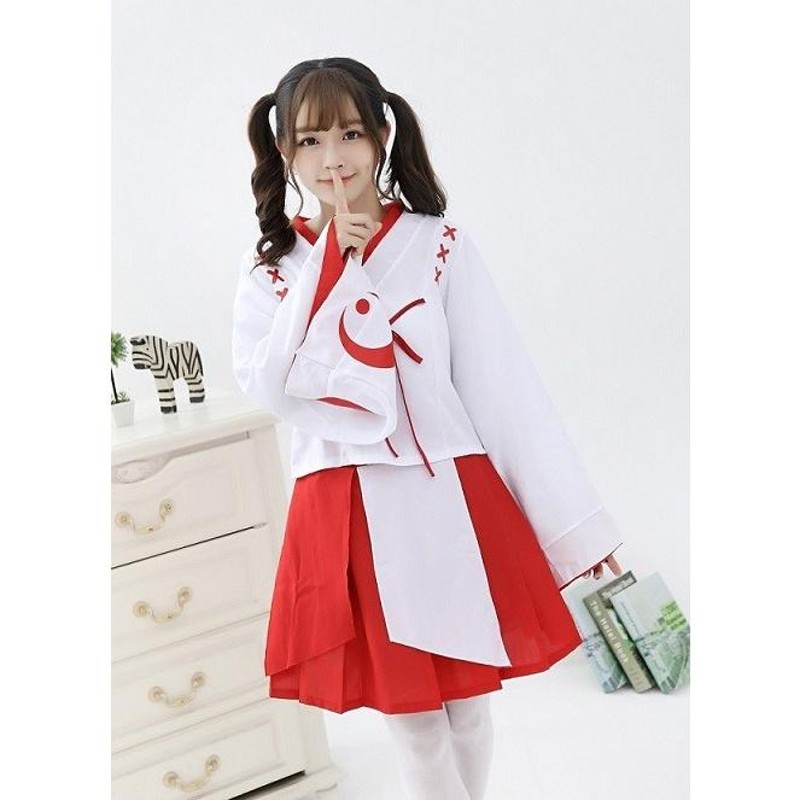 巫女 コスプレ ミニスカ 巫女服 (白/紅) 和服 衣装 みこ