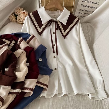 披肩娃娃領襯衫女新款秋冬復古港風chic襯衣設計感小眾上衣