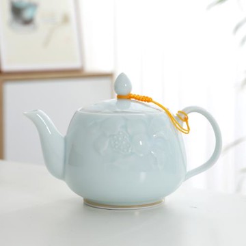 粉青防燙把壺大號容量茶壺帶過濾浮雕茶具套裝冷熱涼水壺家用餐廳