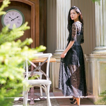 馬克是傲嬌公主 皮革拼接烏干紗造型長洋裝