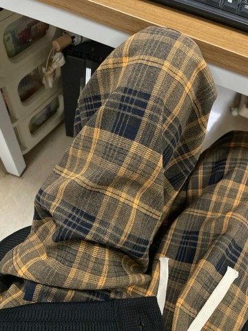 美拉德復古格子褲 女新款 高腰垂感 寬鬆慵懶 百搭休閒直筒闊腿褲