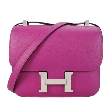 Hermes 愛馬仕 Constance 24CM Evercolor C刻 斜背包(L3 玫瑰桃/銀釦)