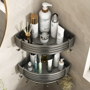 收納架 浴室毛巾架 置物架 槍灰衛生間浴室置物架三角壁掛墻角免打孔轉角廁所洗手洗澡收納架