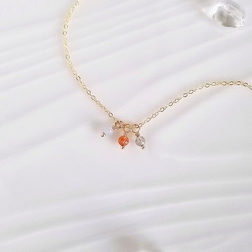 法式簡約自選多吊墜項鍊: 月亮石 太陽石 石榴石 拉長石 藍紋瑪瑙