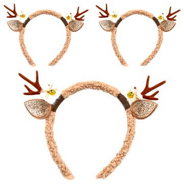 聖誕鹿角髮飾Set  鈴鐺 + 咖色髮箍  3個
