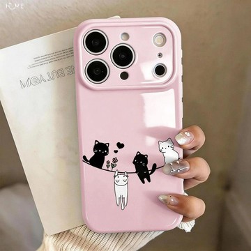 玩耍小貓適用iPhone17PROMAX側邊愛心手機殼蘋果16/15/14/13新款