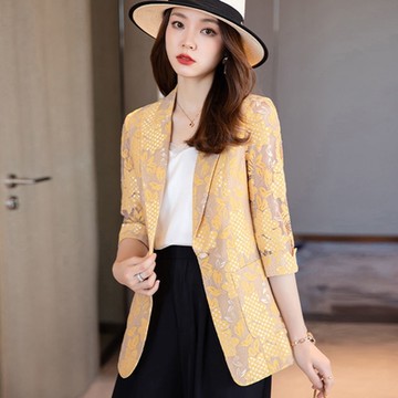 [米蘭精品] 西裝外套休閒西服-鏤空蕾絲中袖薄款女外套3色74co25