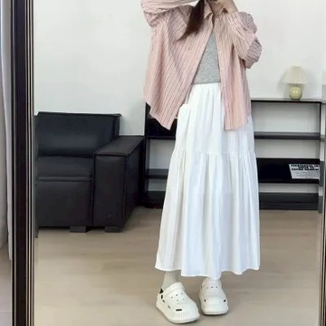 【NZN】韓式夏季休閒中長裙帶口袋高腰顯瘦裙