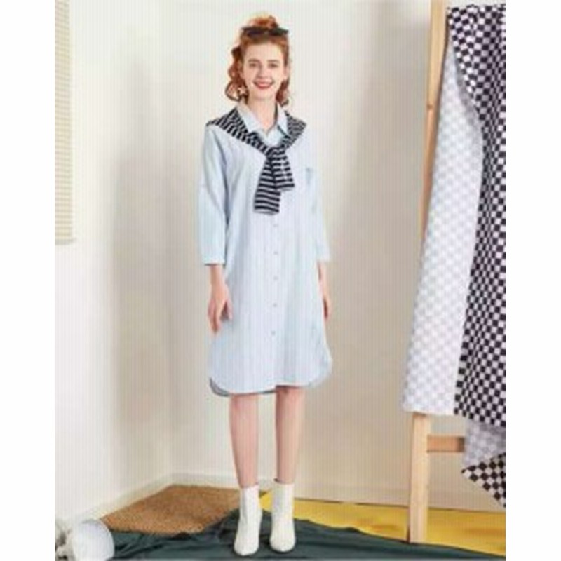 さわやか ハンサム な印象 ひざ丈 ミニ丈 ショール付き 七分袖 サイドスリット ストライプ シャツワンピース 春夏 0498 通販 Lineポイント最大1 0 Get Lineショッピング