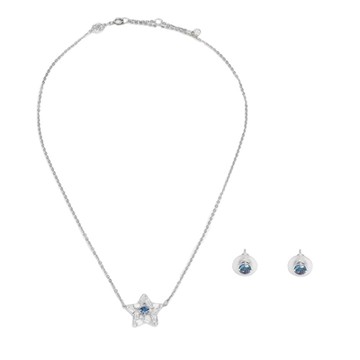 SWAROVSKI Stella 璀璨耀動藍水晶星星銀色項鍊耳環套組