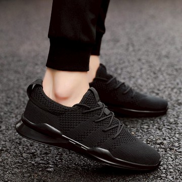 全黑色男鞋網鞋純黑工作鞋子夏季薄款透氣網面鞋潮休閑鞋38碼37碼