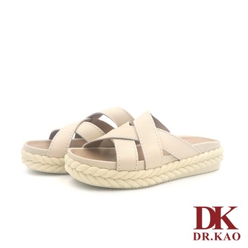 【DK氣墊鞋】夏日輕旅交叉真皮涼拖鞋 65-5022-50 白色