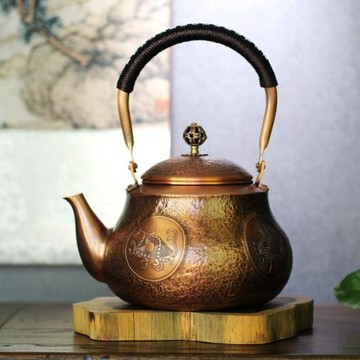 【錘目紋四圣獸】純手工紫銅茶壺加厚純銅壺復古紅銅茶具燒煮水壺