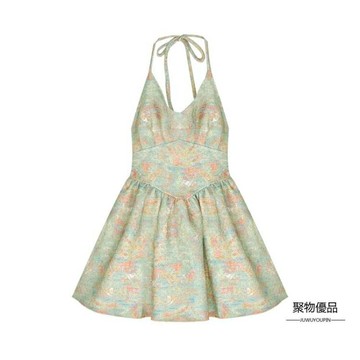 復古溫柔風甜美碎花小可愛連身裙女夏季短裙收腰蓬蓬裙子【聚物優品】