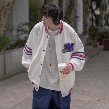 美式復古棒球服外套男秋季潮牌寬松cityboy上衣青少年飛行員夾克