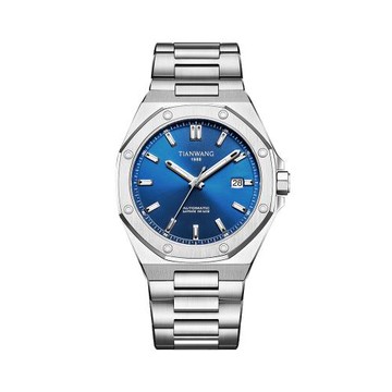 天王表大表盤商務防水夜光藍盤男士自動機械手表51212新年禮物