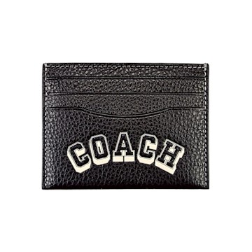 COACH LOGO字印花黑色荔枝紋皮革雙面名片/票卡夾