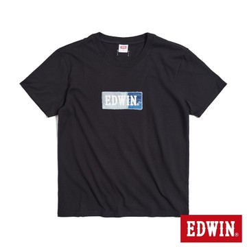 EDWIN 男裝 再生系列 刺繡BOX LOGO短袖T恤-黑色