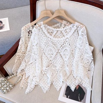 大碼女裝蕾絲鏤空衫2026年夏季新款大碼女裝刺繡時尚罩衫披肩上衣
