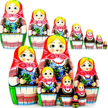 頭巾娃娃 7 件套 - 身著東歐服裝的俄羅斯套娃