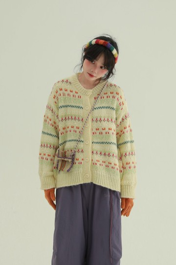 2顏色 綿綿 彩色費爾島毛衣 慵懶風文藝軟糯寬鬆針織衫上衣