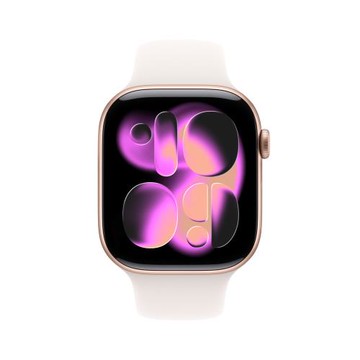 Apple Watch S11 GPS 42mm 玫瑰金色鋁金屬錶殼搭淡胭粉色運動錶帶 S/M _ 台灣公司貨 + 專用【錶貼 ＆ 錶套】