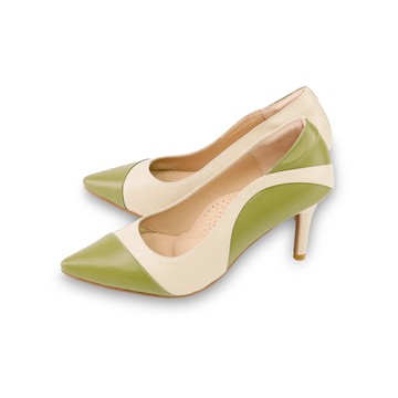GREEN PINE時髦撞色細手工羊皮高跟鞋 綠色 (00289337)