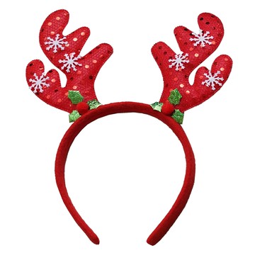 摩達客 亮片鹿角聖誕葉髮箍 紅色 聖誕派對裝扮 閃亮髮飾  1個