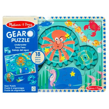 Melissa&Doug 瑪莉莎 齒輪木製拼圖 海底世界  1盒  18片