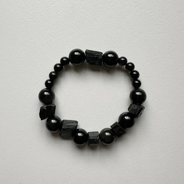 C happy 微笑黑色系水晶手鏈_保平安避邪擋煞_送男生首選 - 15至16cm