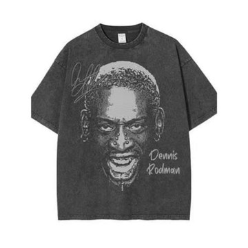 羅德曼Rodman美式水洗做舊復古籃球嘻哈小領口純棉印花男女短袖