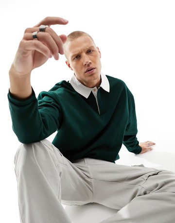 ASOS DESIGN oversized rugby polo sweatshirt in dark green
