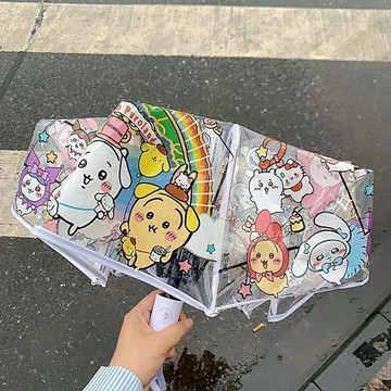 嚴選好物🌈蠟筆小新透明兒童雨傘全自動摺疊史迪仔可愛卡通透明長柄傘
