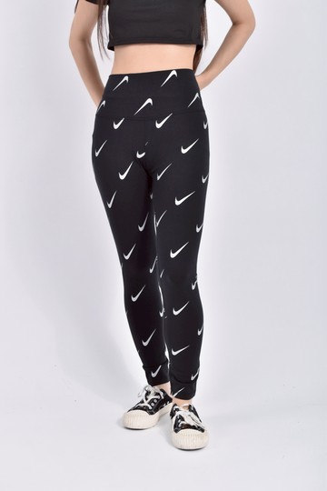 (M) nike高腰運動瑜伽滿版logo印花黑色長褲