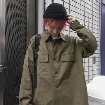 台灣现貨 80kg長袖襯衫 女生襯衣外套 學生外套 韓版外套 寬鬆中長款外套 港風大碼外套 秋季女裝襯衣 工裝外套上衣