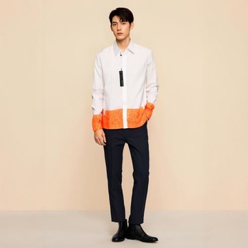 Jil Sander 秀款 白橙刺繡拼接 開衫設計款襯衫 小夾克 IT39