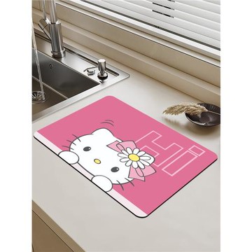hello kitty廚房臺面專用墊放碗瀝水墊控水墊吸水墊硅藻泥碗盤墊