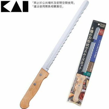 asdfkitty*貝印 木柄四段波紋麵包刀-切軟吐司.法國麵包.蛋糕-切面平整不掉屑-日本正版商品