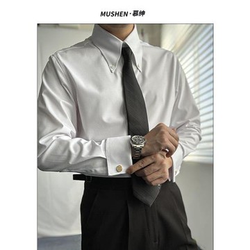 MUSHEN慕紳法式扣長尖領襯衫商務休閑免燙抗皺紳士純色修身襯衣潮