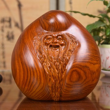 木雕福壽桃擺件黃花梨老壽星紅木工藝品送長輩老人祝壽生日禮品1入