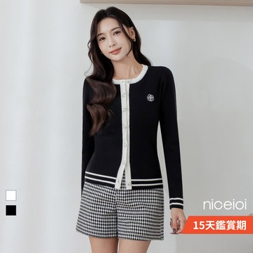 niceioi 小香風外套 外套 針織外套 黑色 [輕奢名媛珍珠釦小香風針織外套] 女裝