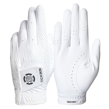 TECH SKIN 兒童用 彈性貼合 合成皮革 高爾夫手套 雙手用  16號(男)  白色  1組