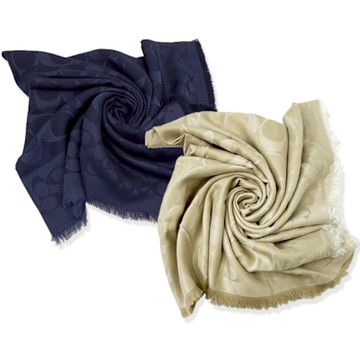 COACH 經典C LOGO棉混莫代爾絲巾方巾圍巾(多色選一)