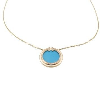 Tiffany & Co 蒂芬妮 18K玫瑰金 綠松石 鑽石 T necklace diamond 項鍊 【二手名牌BRAND OFF】