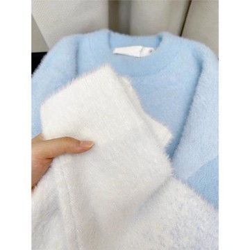 秋冬漸變溫柔針織衫毛衣女軟糯甜美仿貂毛寬松懶慵風外穿加厚上衣