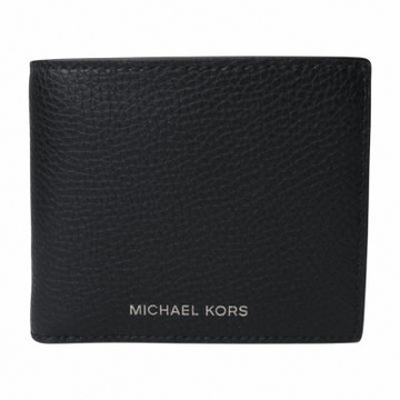 MICHAEL KORS 銀字LOGO荔枝紋零錢袋短夾(素面黑)