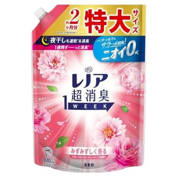 Lenor 蘭諾 日本原裝進口 1 WEEK 一週間衣物消臭室內曬乾柔軟精 玫瑰花香 補充包  920ml  1包